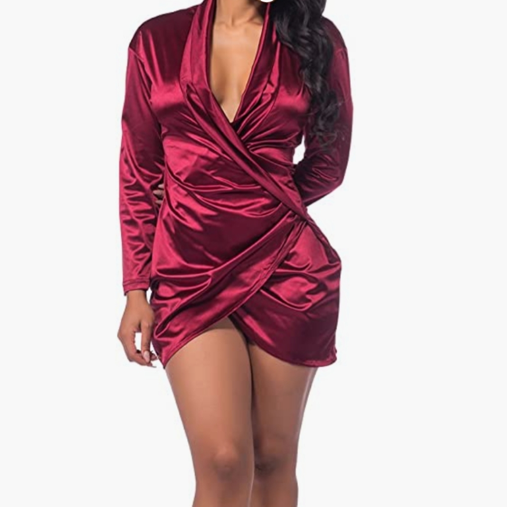New Sexy Long Sleeve Deep V Neck Club Mini Dresses for Women